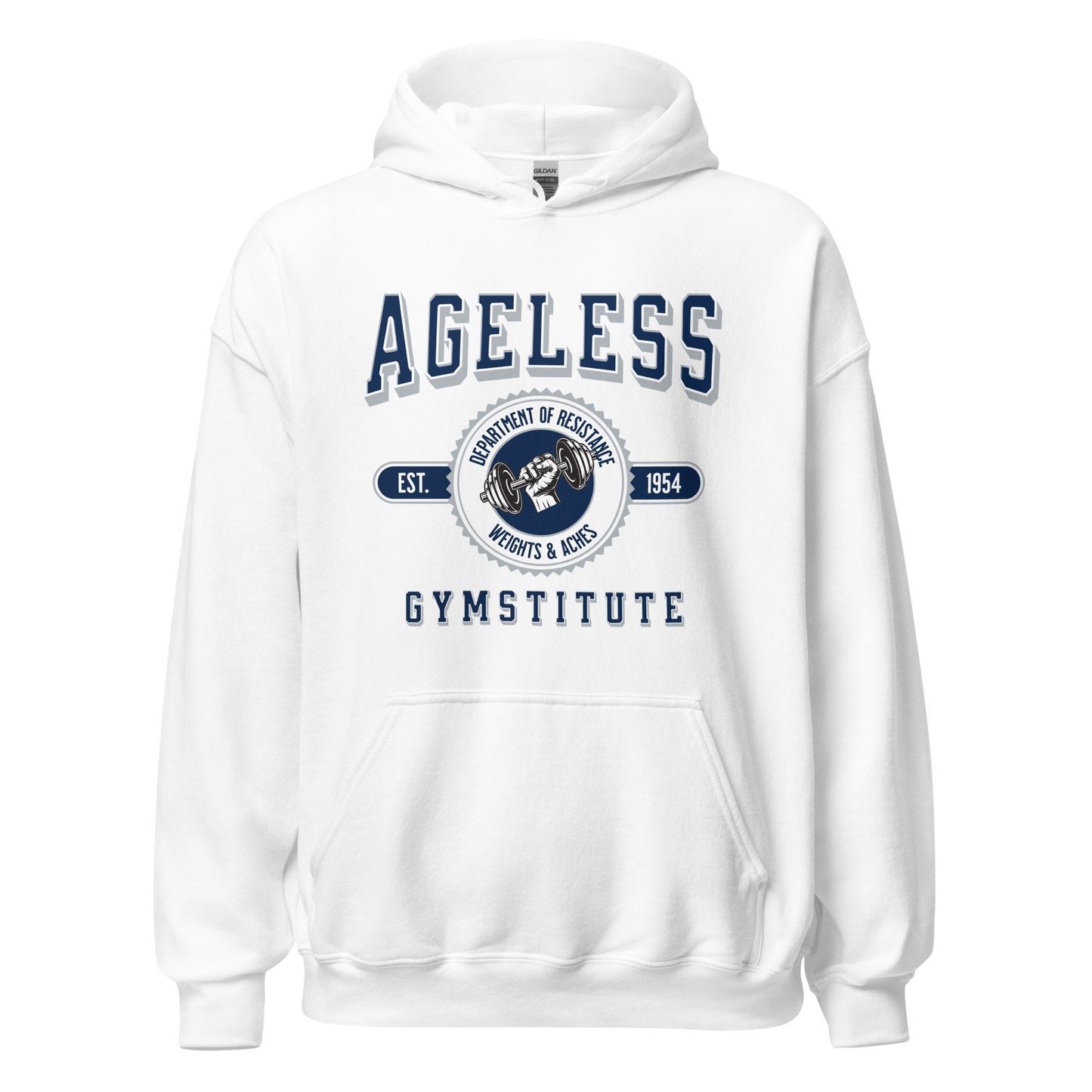 Ageless Gymstitute: Weights and Aches Unisex Hoodie