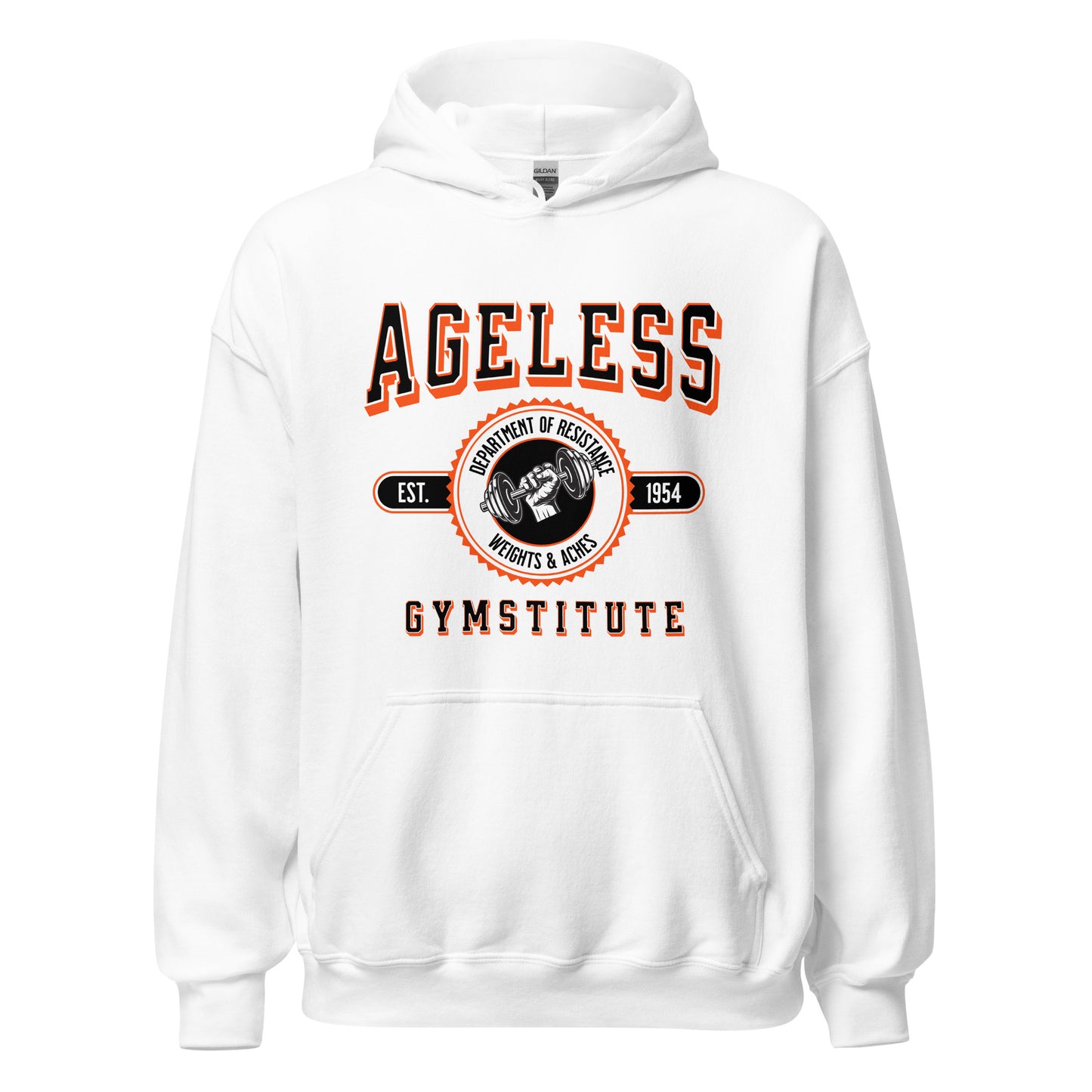 Ageless Gymstitute: Weights and Aches Unisex Hoodie